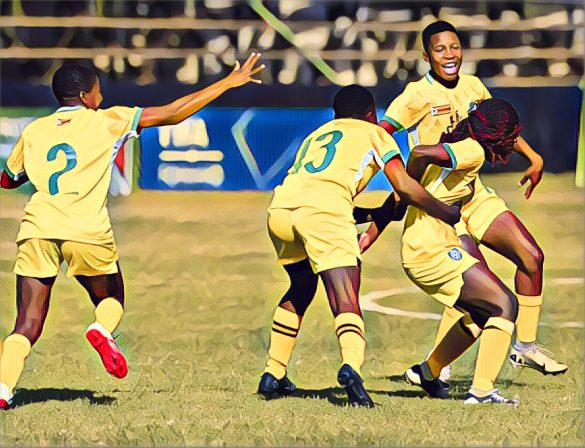 Zimbabwe U-17 girls football team celebrates goal against Lesotho
